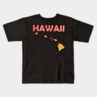 Colorful mandala art map of Hawaii with text in red and orange Kids T-Shirt